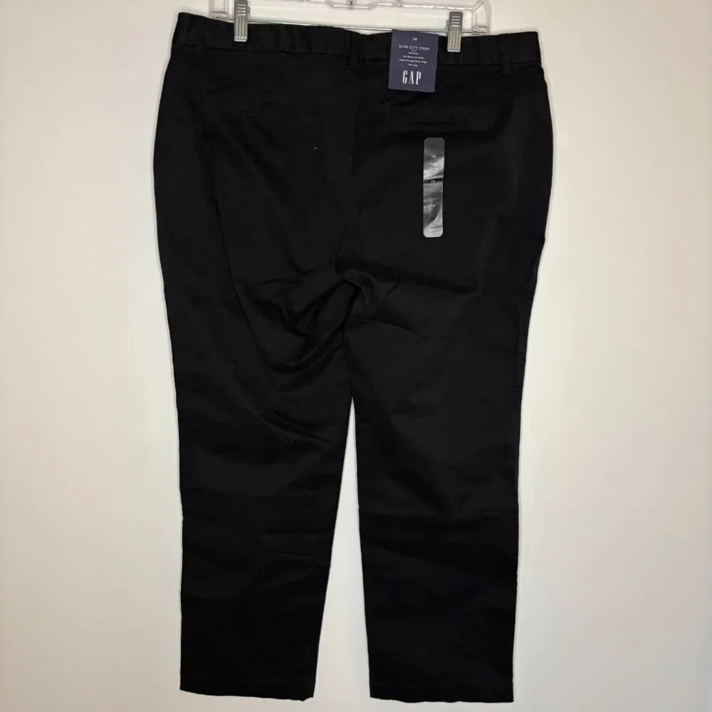 GAP NEW Slim City Crop Womens 14 Black Cotton Spandex Flat Front Casual
